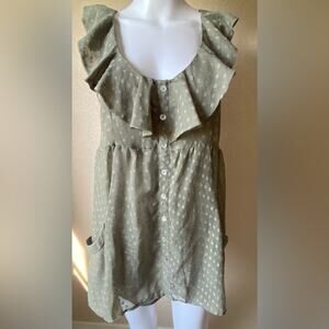 Daniel Rainn | Women's Green Ruffle Polka Dot Mini Dress w/ Pockets | Medium